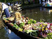 Blumengeschmücktes Boot im Spreewald.